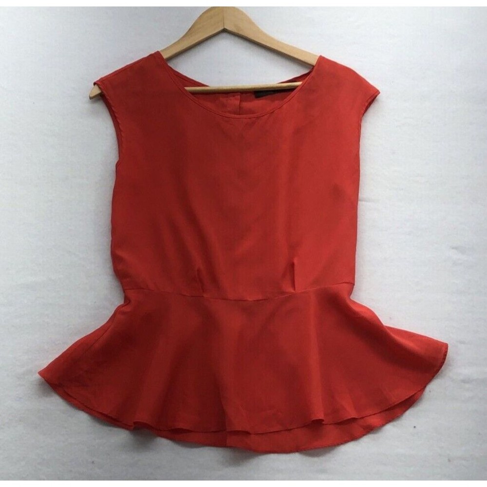 The Limited Womens Blouse Size XS Red Peplum Sleeveless Button Up Back